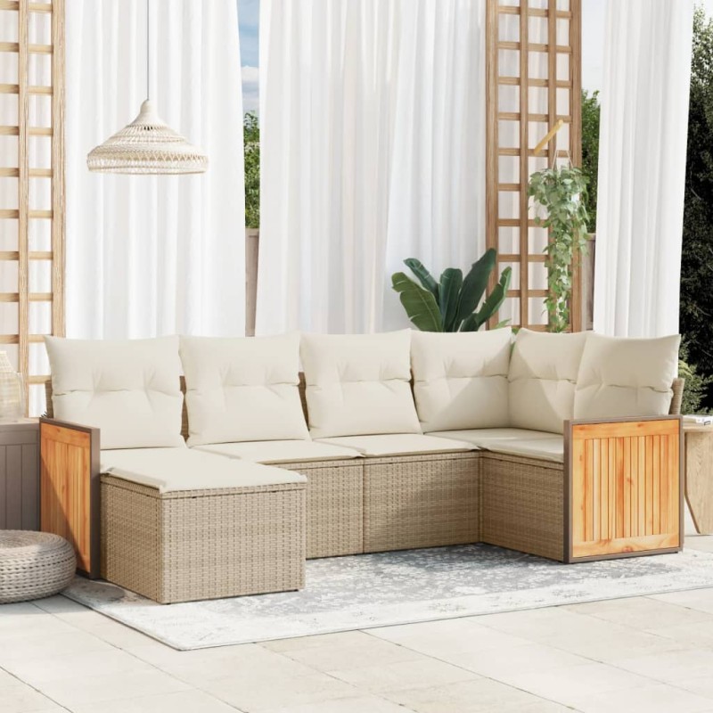 vidaXL 6-tlg. Garten-Sofagarnitur mit Kissen Beige Poly Rattan vidaXL 6-tlg. Garten-Sofagarnitur mit Kissen Beige Poly Rattan