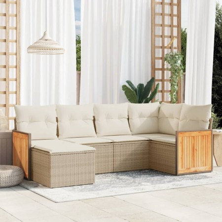 vidaXL 6-tlg. Garten-Sofagarnitur mit Kissen Beige Poly Rattan