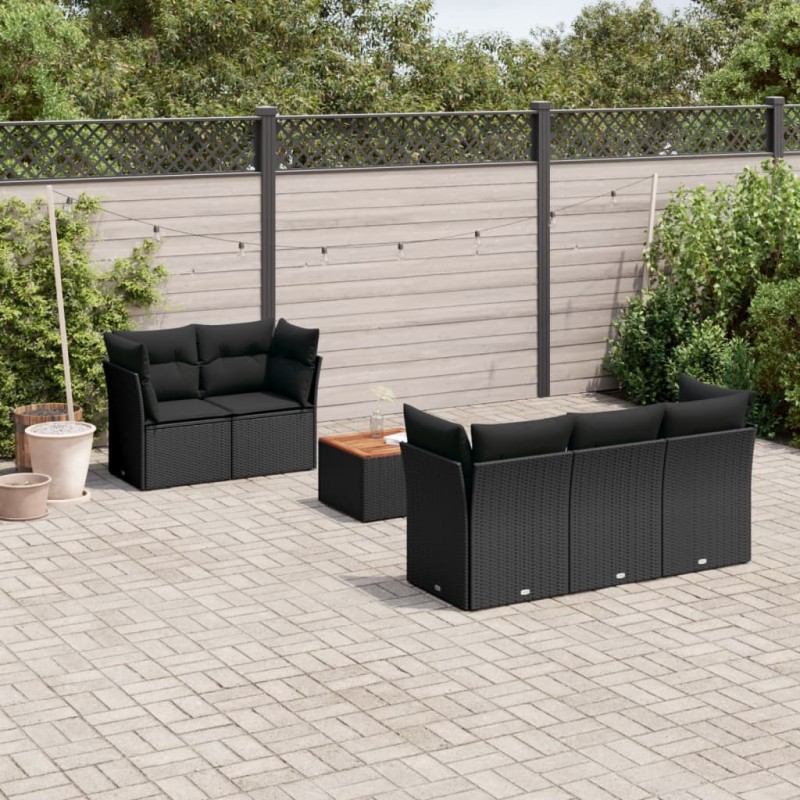 vidaXL 6-tlg. Garten-Sofagarnitur mit Kissen Schwarz Poly Rattan vidaXL 6-tlg. Garten-Sofagarnitur mit Kissen Schwarz Poly Rattan