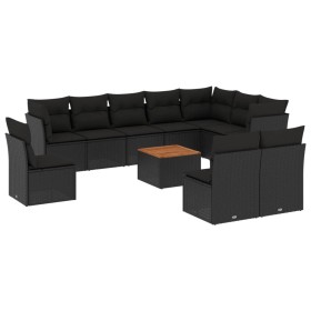 vidaXL 11-tlg. Garten-Sofagarnitur mit Kissen Beige Poly Rattan