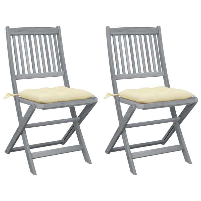 Klappbare Gartenstühle 2 Stk. mit Kissen Massivholz Akazie Klappbare Gartenstühle 2 Stk. mit Kissen Massivholz Akazie