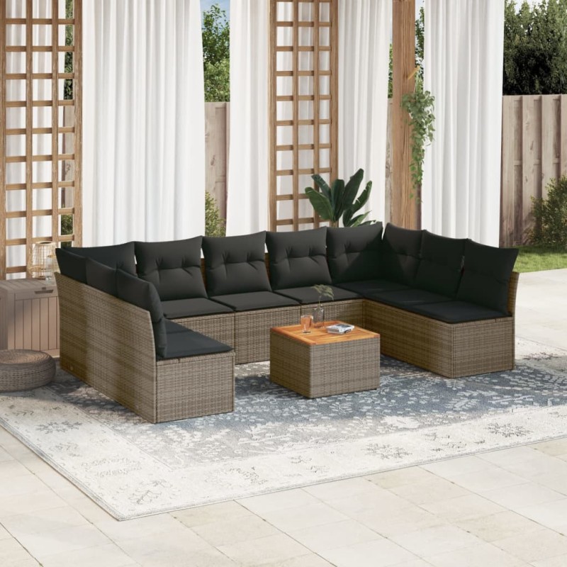 vidaXL 10-tlg. Garten-Sofagarnitur mit Kissen Grau Poly Rattan vidaXL 10-tlg. Garten-Sofagarnitur mit Kissen Grau Poly Rattan