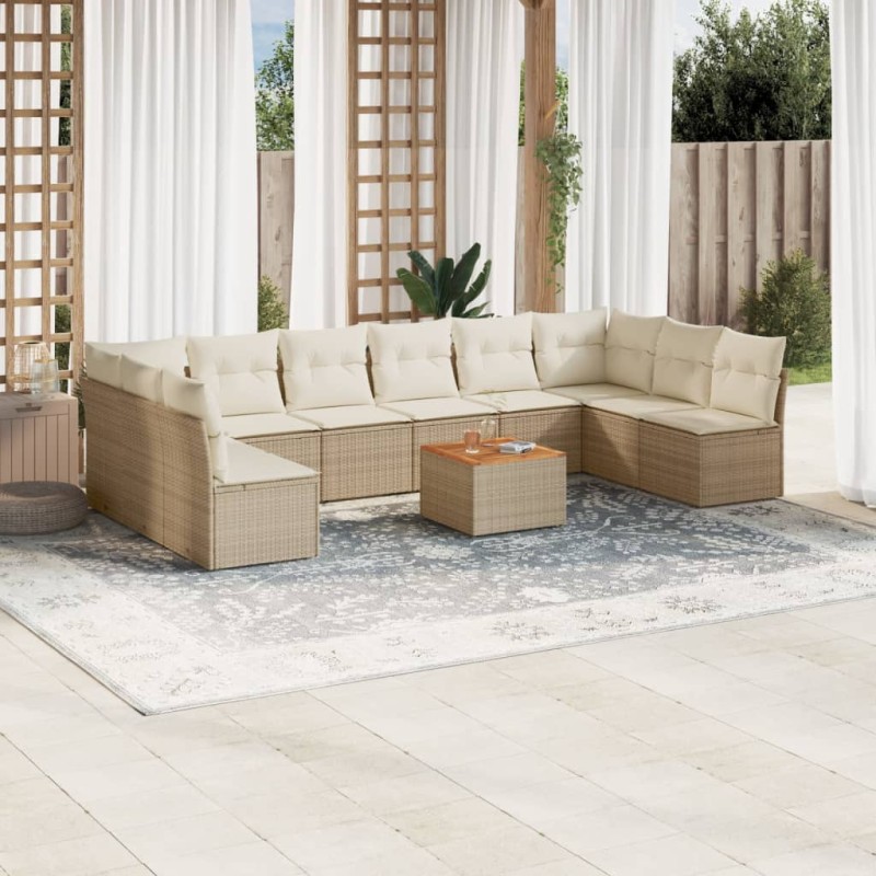 vidaXL 11-tlg. Garten-Sofagarnitur mit Kissen Beige Poly Rattan vidaXL 11-tlg. Garten-Sofagarnitur mit Kissen Beige Poly Rattan