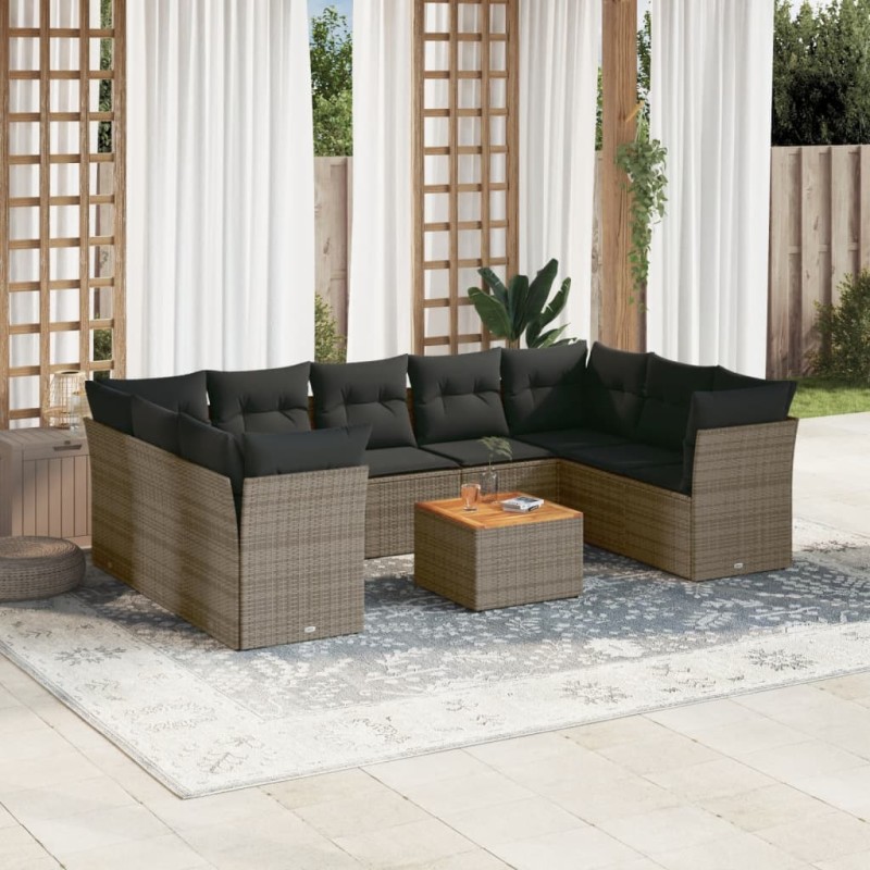 vidaXL 10-tlg. Garten-Sofagarnitur mit Kissen Grau Poly Rattan vidaXL 10-tlg. Garten-Sofagarnitur mit Kissen Grau Poly Rattan