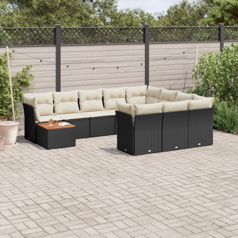 vidaXL 11-tlg. Garten-Sofagarnitur mit Kissen Schwarz Poly Rattan vidaXL 11-tlg. Garten-Sofagarnitur mit Kissen Schwarz Poly Rattan