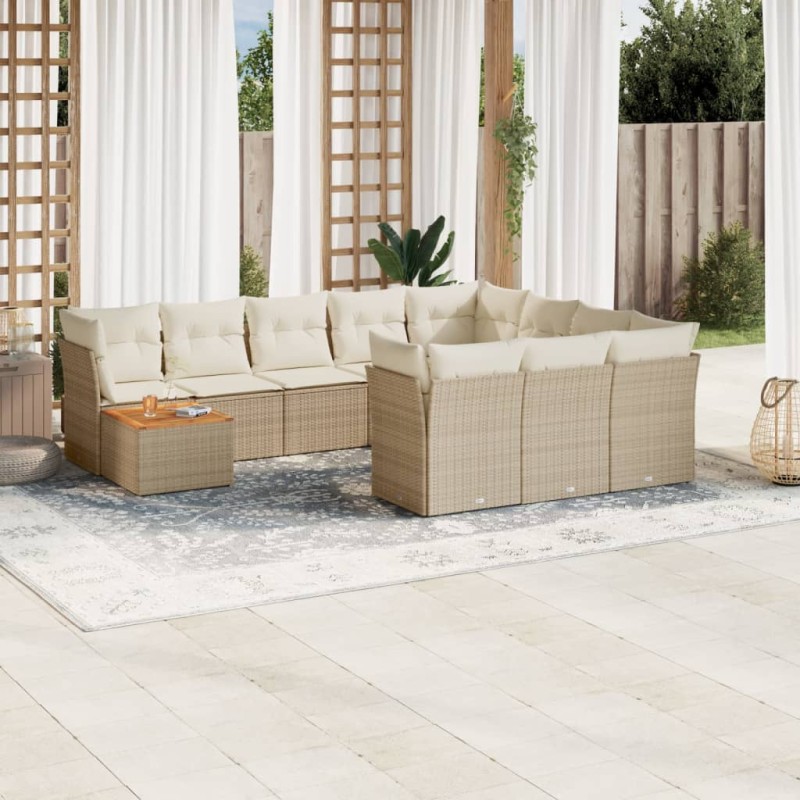 vidaXL 11-tlg. Garten-Sofagarnitur mit Kissen Beige Poly Rattan vidaXL 11-tlg. Garten-Sofagarnitur mit Kissen Beige Poly Rattan