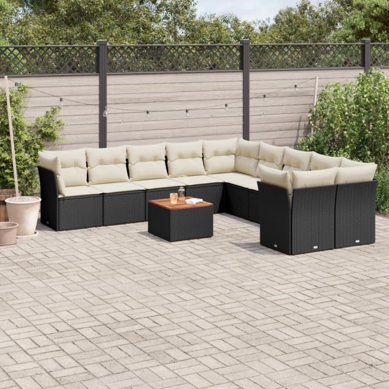 vidaXL 11-tlg. Garten-Sofagarnitur mit Kissen Schwarz Poly Rattan vidaXL 11-tlg. Garten-Sofagarnitur mit Kissen Schwarz Poly Rattan