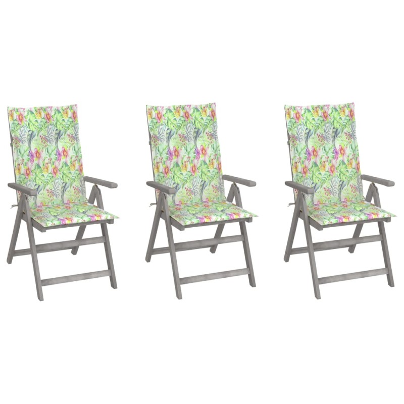 Verstellbare Gartenstühle 3 Stk. mit Auflagen Massivholz Akazie Verstellbare Gartenstühle 3 Stk. mit Auflagen Massivholz Akazie