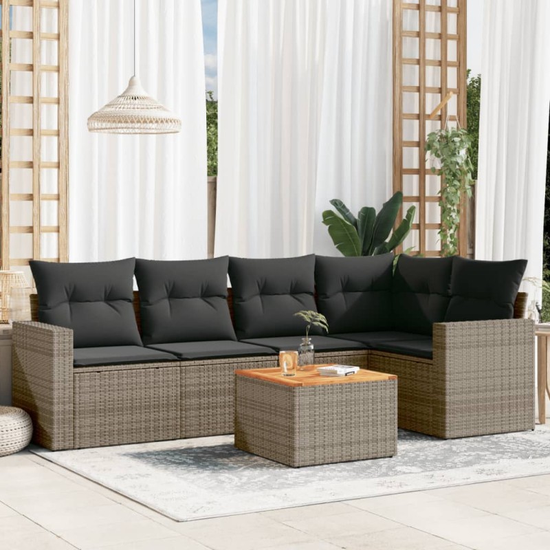 vidaXL 6-tlg. Garten-Sofagarnitur mit Kissen Grau Poly Rattan vidaXL 6-tlg. Garten-Sofagarnitur mit Kissen Grau Poly Rattan