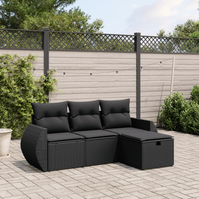 vidaXL 4-tlg. Garten-Sofagarnitur mit Kissen Schwarz Poly Rattan vidaXL 4-tlg. Garten-Sofagarnitur mit Kissen Schwarz Poly Rattan