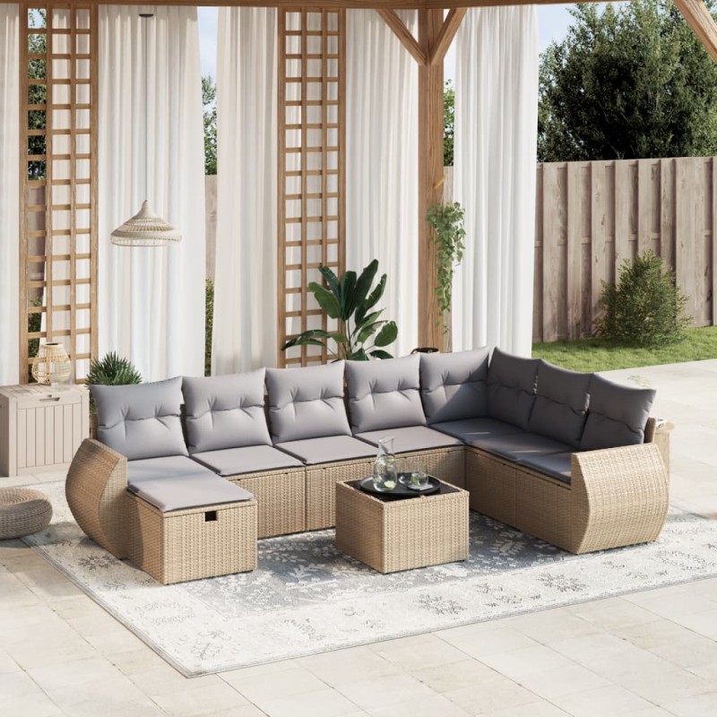vidaXL 9-tlg. Garten-Sofagarnitur mit Kissen Beige Poly Rattan vidaXL 9-tlg. Garten-Sofagarnitur mit Kissen Beige Poly Rattan