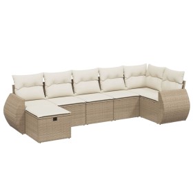 vidaXL 7-tlg. Garten-Sofagarnitur mit Kissen Beige Poly Rattan