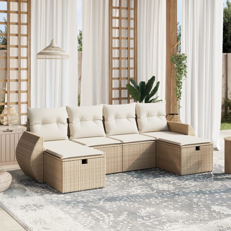 vidaXL 6-tlg. Garten-Sofagarnitur mit Kissen Beige Poly Rattan vidaXL 6-tlg. Garten-Sofagarnitur mit Kissen Beige Poly Rattan