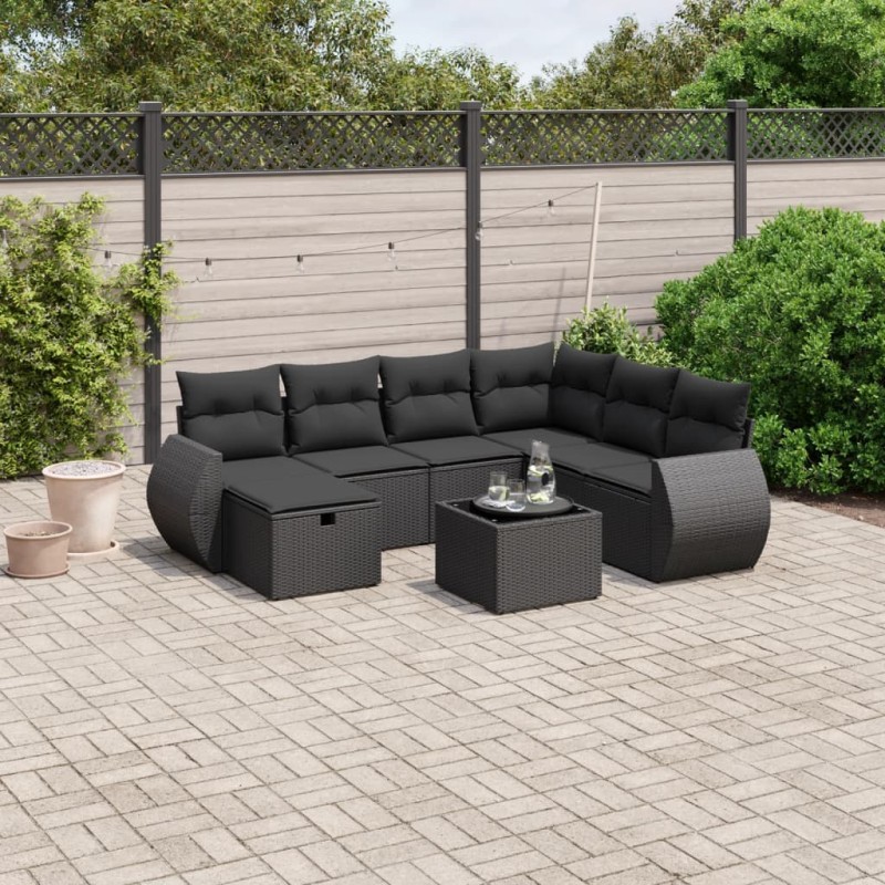 vidaXL 8-tlg. Garten-Sofagarnitur mit Kissen Schwarz Poly Rattan vidaXL 8-tlg. Garten-Sofagarnitur mit Kissen Schwarz Poly Rattan