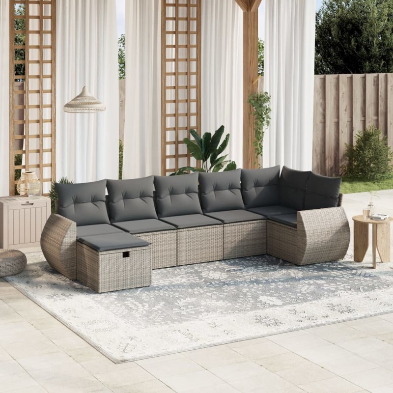 vidaXL 7-tlg. Garten-Sofagarnitur mit Kissen Grau Poly Rattan vidaXL 7-tlg. Garten-Sofagarnitur mit Kissen Grau Poly Rattan