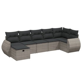 vidaXL 7-tlg. Garten-Sofagarnitur mit Kissen Grau Poly Rattan