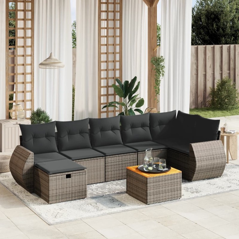 vidaXL 8-tlg. Garten-Sofagarnitur mit Kissen Grau Poly Rattan vidaXL 8-tlg. Garten-Sofagarnitur mit Kissen Grau Poly Rattan