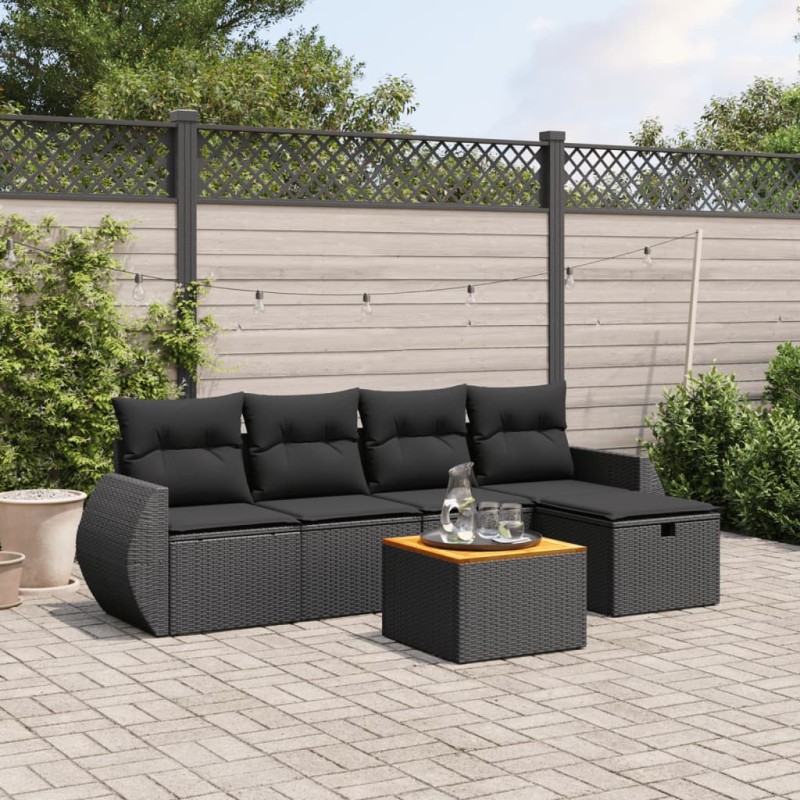 vidaXL 6-tlg. Garten-Sofagarnitur mit Kissen Schwarz Poly Rattan vidaXL 6-tlg. Garten-Sofagarnitur mit Kissen Schwarz Poly Rattan