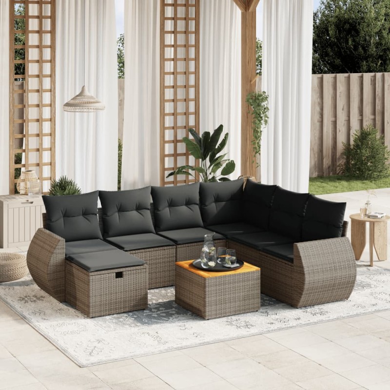 vidaXL 8-tlg. Garten-Sofagarnitur mit Kissen Grau Poly Rattan vidaXL 8-tlg. Garten-Sofagarnitur mit Kissen Grau Poly Rattan