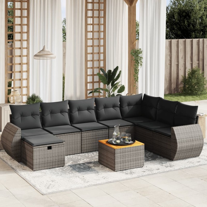 vidaXL 9-tlg. Garten-Sofagarnitur mit Kissen Grau Poly Rattan vidaXL 9-tlg. Garten-Sofagarnitur mit Kissen Grau Poly Rattan