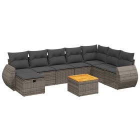 vidaXL 9-tlg. Garten-Sofagarnitur mit Kissen Grau Poly Rattan