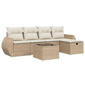 vidaXL 6-tlg. Garten-Sofagarnitur mit Kissen Beige Poly Rattan