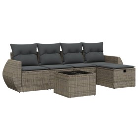 vidaXL 6-tlg. Garten-Sofagarnitur mit Kissen Grau Poly Rattan