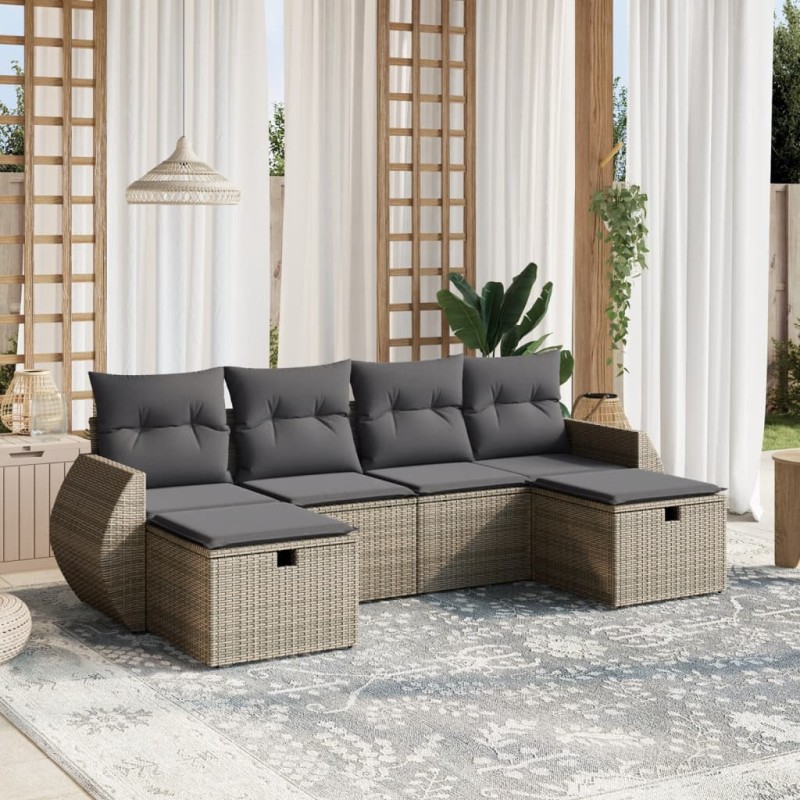 vidaXL 6-tlg. Garten-Sofagarnitur mit Kissen Grau Poly Rattan vidaXL 6-tlg. Garten-Sofagarnitur mit Kissen Grau Poly Rattan