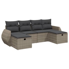 vidaXL 6-tlg. Garten-Sofagarnitur mit Kissen Grau Poly Rattan