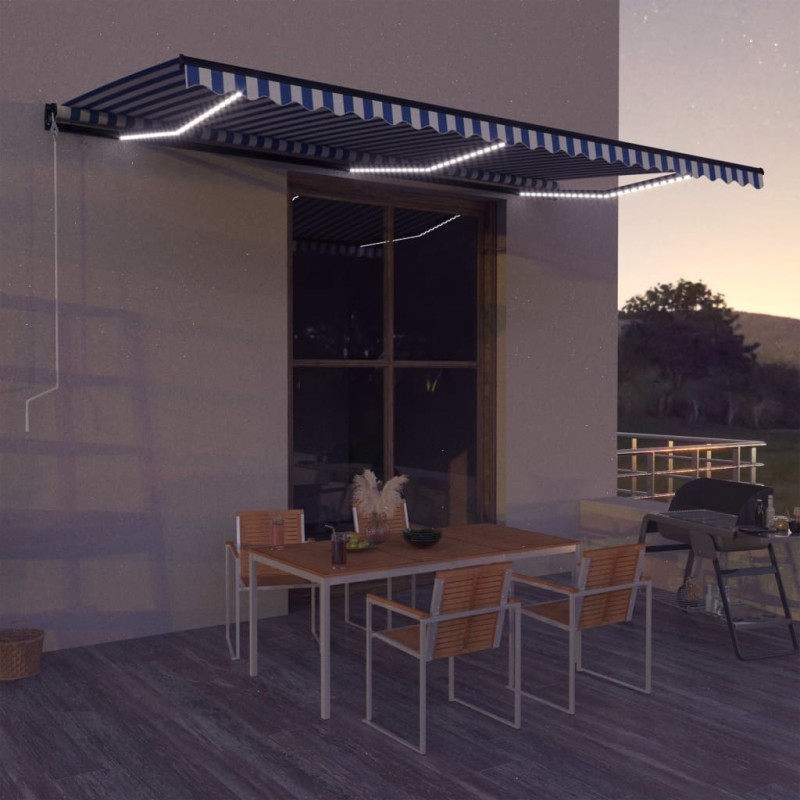 vidaXL Markise mit Windsensor & LED 600x300cm Blau und Weiß vidaXL Markise mit Windsensor & LED 600x300cm Blau und Weiß