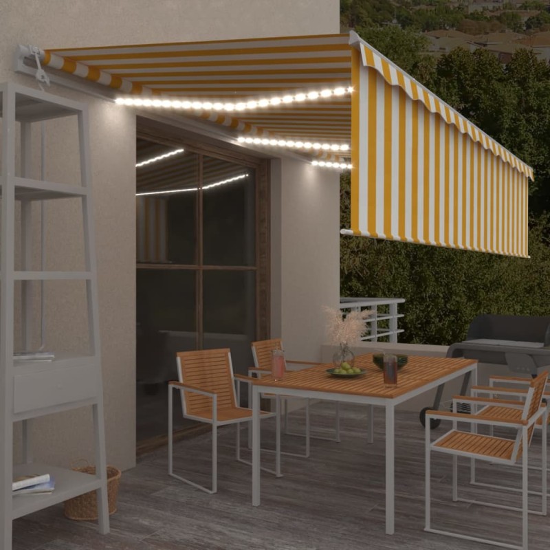 vidaXL Markise Automatisch mit Rollo LED Windsensor 6x3m Gelb Weiß vidaXL Markise Automatisch mit Rollo LED Windsensor 6x3m Gelb Weiß