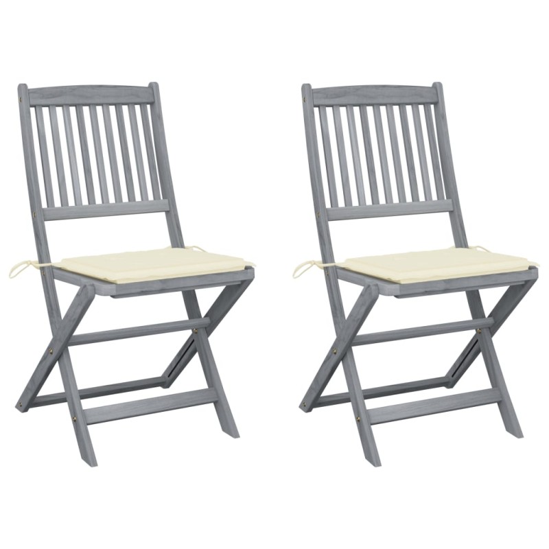 vidaXL Klappbare Gartenstühle 2 Stk. mit Kissen Massivholz Akazie vidaXL Klappbare Gartenstühle 2 Stk. mit Kissen Massivholz Akazie