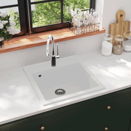 vidaXL Granitspüle Einzelbecken Weiß
