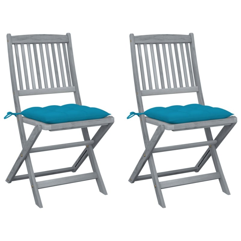 Klappbare Gartenstühle 2 Stk. mit Kissen Massivholz Akazie Klappbare Gartenstühle 2 Stk. mit Kissen Massivholz Akazie