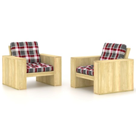 vidaXL Gartenstühle 2 Stk. Kissen mit Tartan-Muster Kiefernholz