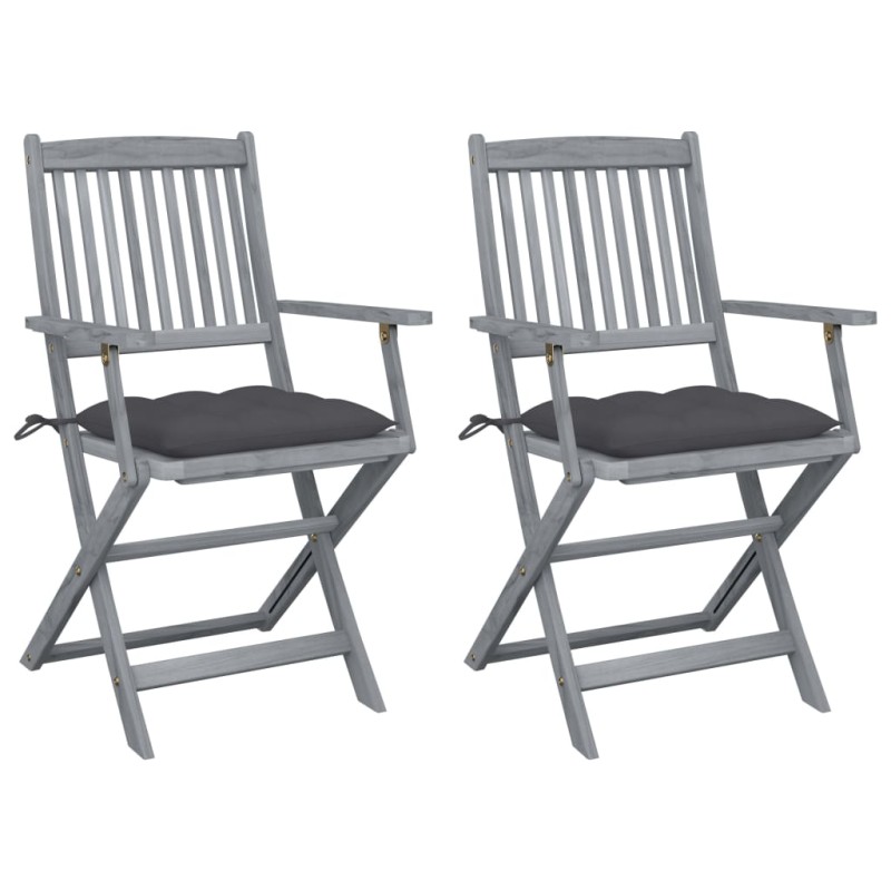 vidaXL Klappbare Gartenstühle 2 Stk. mit Kissen Massivholz Akazie vidaXL Klappbare Gartenstühle 2 Stk. mit Kissen Massivholz Akazie