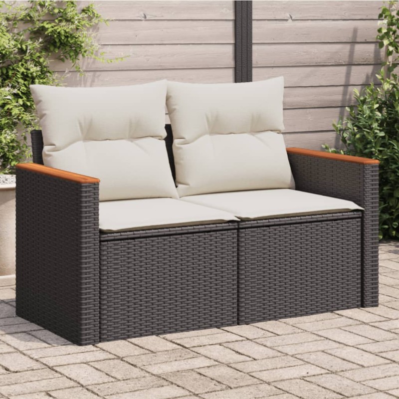 vidaXL Gartensofa mit Kissen 2-Sitzer Schwarz Poly Rattan vidaXL Gartensofa mit Kissen 2-Sitzer Schwarz Poly Rattan