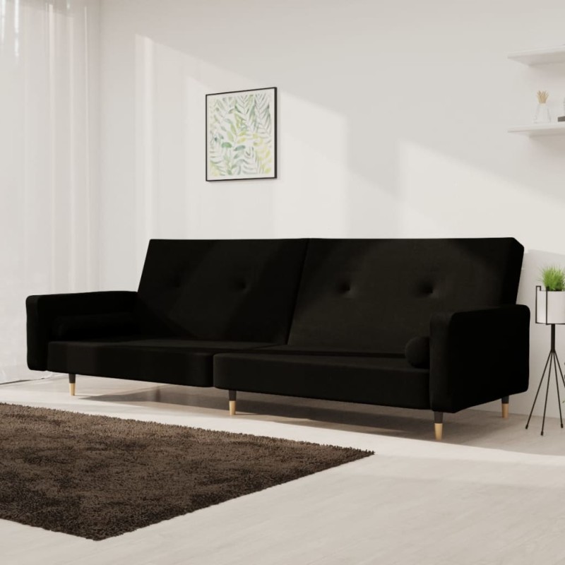 vidaXL Schlafsofa 2-Sitzer mit 2 Kissen Schwarz Samt vidaXL Schlafsofa 2-Sitzer mit 2 Kissen Schwarz Samt
