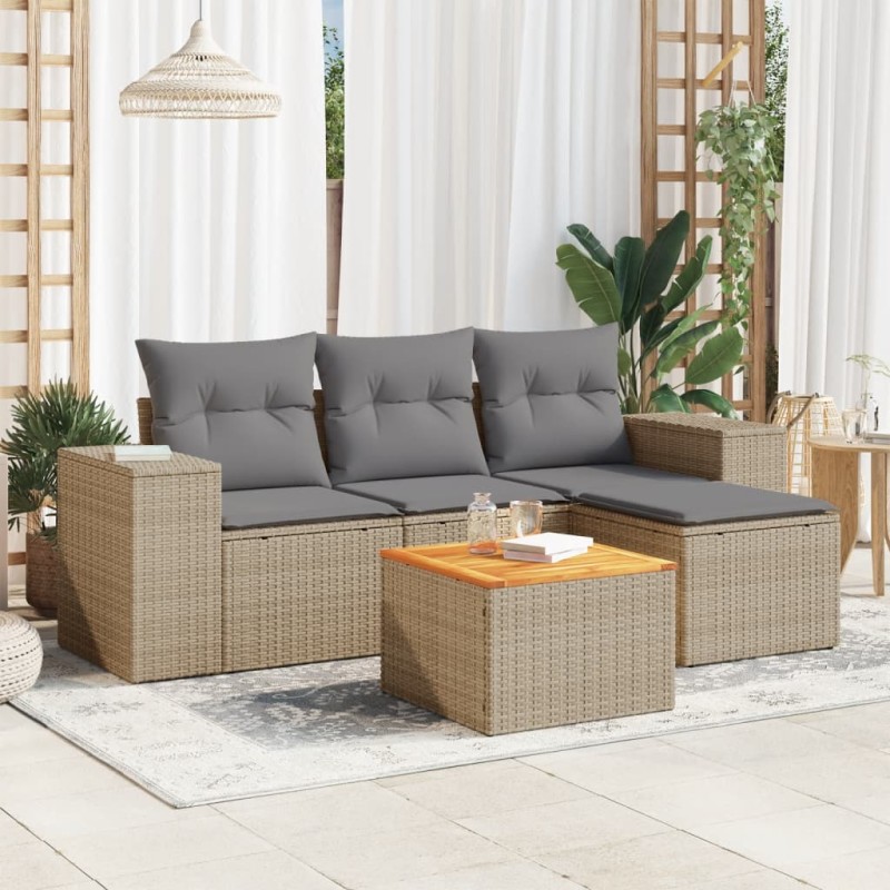 vidaXL 5-tlg. Garten-Sofagarnitur mit Kissen Beige Poly Rattan vidaXL 5-tlg. Garten-Sofagarnitur mit Kissen Beige Poly Rattan