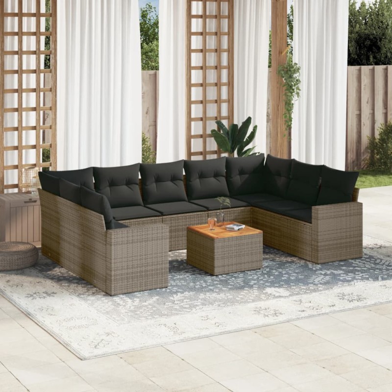 vidaXL 10-tlg. Garten-Sofagarnitur mit Kissen Grau Poly Rattan vidaXL 10-tlg. Garten-Sofagarnitur mit Kissen Grau Poly Rattan