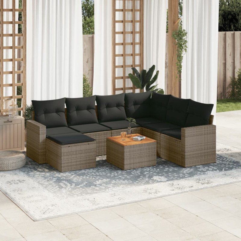 vidaXL 8-tlg. Garten-Sofagarnitur mit Kissen Grau Poly Rattan vidaXL 8-tlg. Garten-Sofagarnitur mit Kissen Grau Poly Rattan