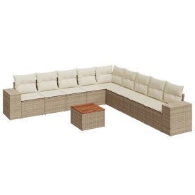 vidaXL 10-tlg. Garten-Sofagarnitur mit Kissen Beige Poly Rattan