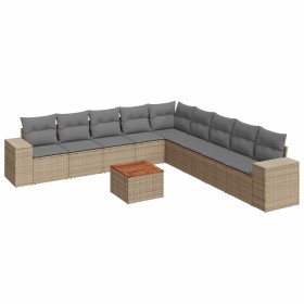 vidaXL 10-tlg. Garten-Sofagarnitur mit Kissen Beige Poly Rattan