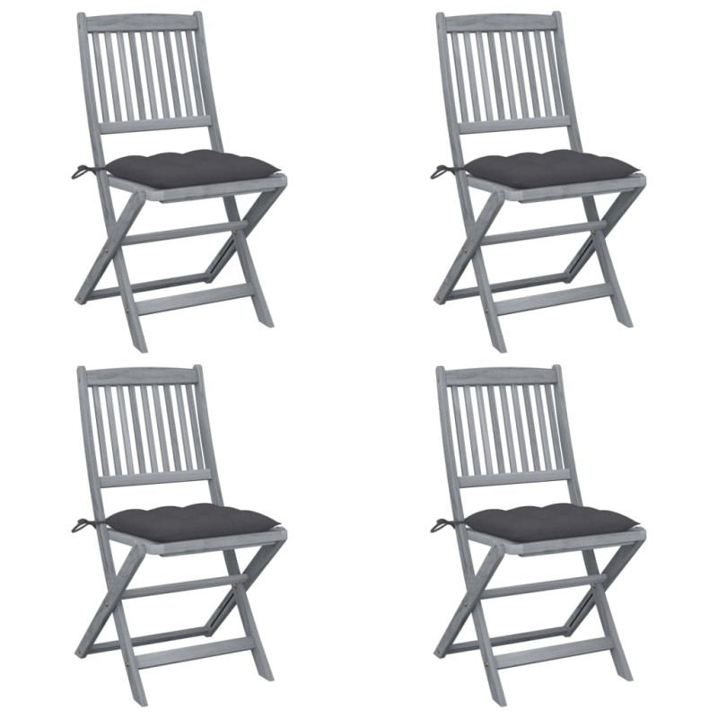 vidaXL Klappbare Gartenstühle 4 Stk. mit Kissen Massivholz Akazie vidaXL Klappbare Gartenstühle 4 Stk. mit Kissen Massivholz Akazie