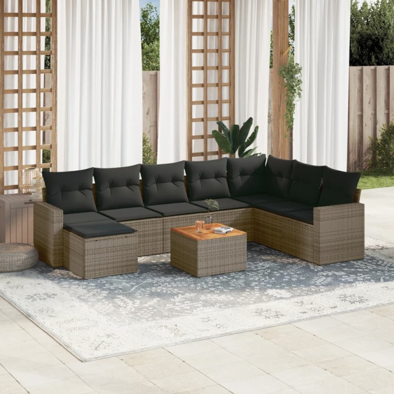vidaXL 9-tlg. Garten-Sofagarnitur mit Kissen Grau Poly Rattan vidaXL 9-tlg. Garten-Sofagarnitur mit Kissen Grau Poly Rattan