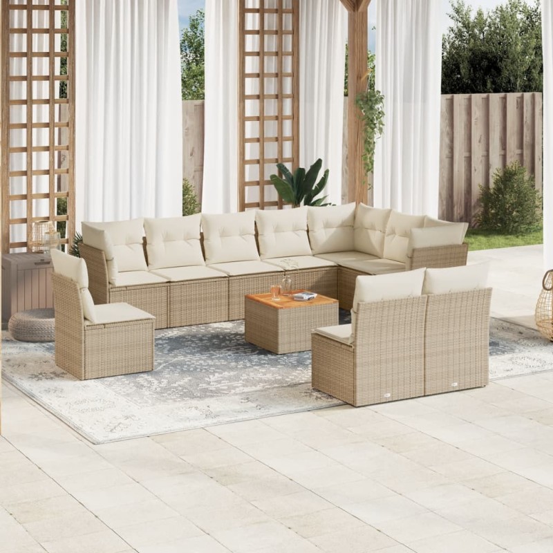 vidaXL 11-tlg. Garten-Sofagarnitur mit Kissen Beige Poly Rattan vidaXL 11-tlg. Garten-Sofagarnitur mit Kissen Beige Poly Rattan