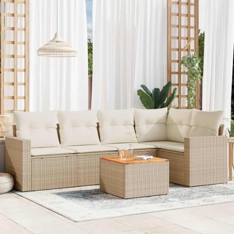vidaXL 6-tlg. Garten-Sofagarnitur mit Kissen Beige Poly Rattan vidaXL 6-tlg. Garten-Sofagarnitur mit Kissen Beige Poly Rattan