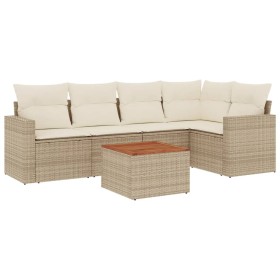 vidaXL 6-tlg. Garten-Sofagarnitur mit Kissen Beige Poly Rattan
