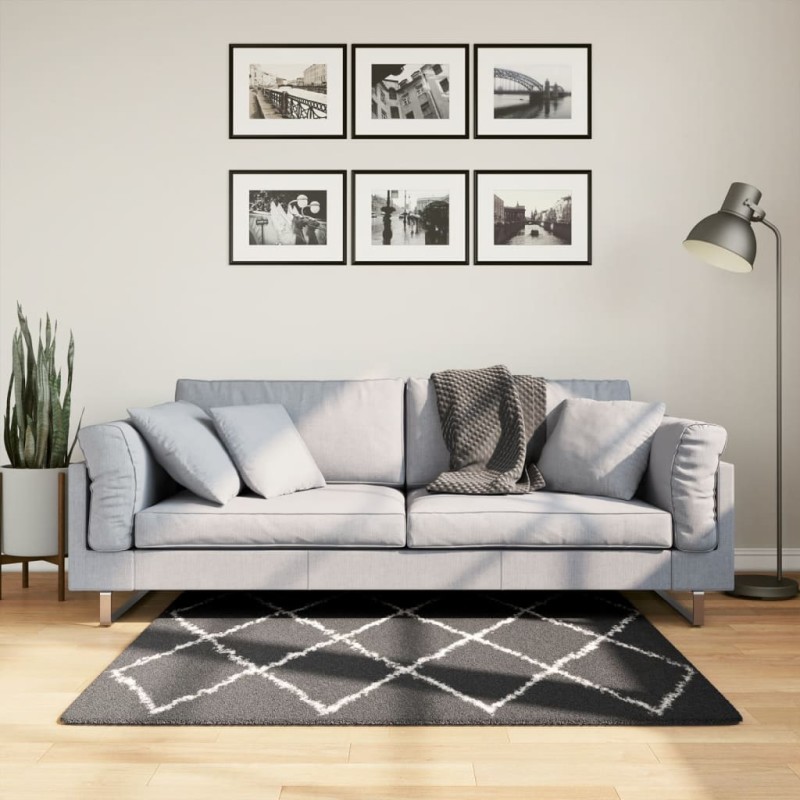 vidaXL Teppich Shaggy Hochflor Modern Schwarz und Creme 120x120 cm vidaXL Teppich Shaggy Hochflor Modern Schwarz und Creme 120x120 cm