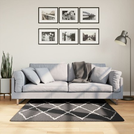 vidaXL Teppich Shaggy Hochflor Modern Schwarz und Creme 120x120 cm
